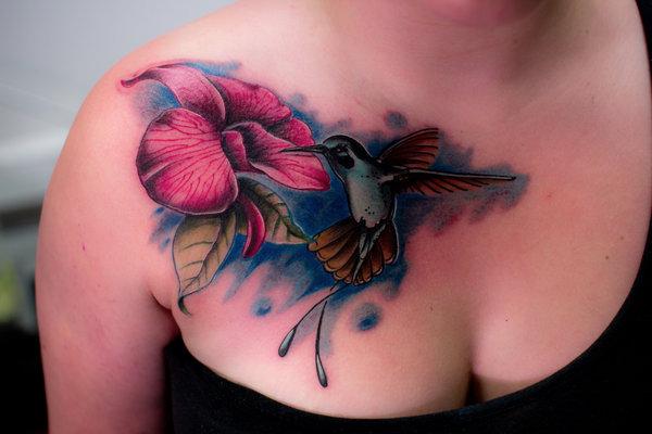 Hummingbird và hoa ngực hình xăm - 55 tuyệt vời Hummingbird Tattoo Designs <3 <3