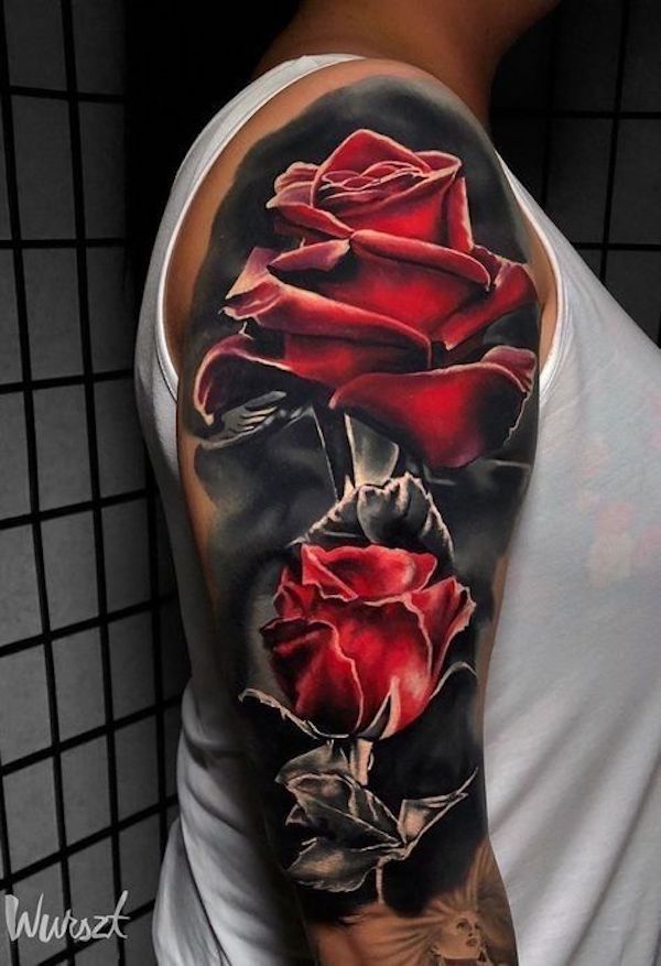 finished this black and red floral sleeve redinktattoo floralsleeve    TikTok