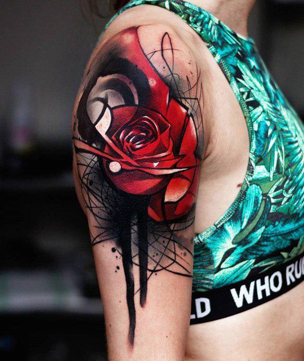 Download Abstract Rose Tattoo Sticker with Droplet of Water PNG Online -  Creative Fabrica