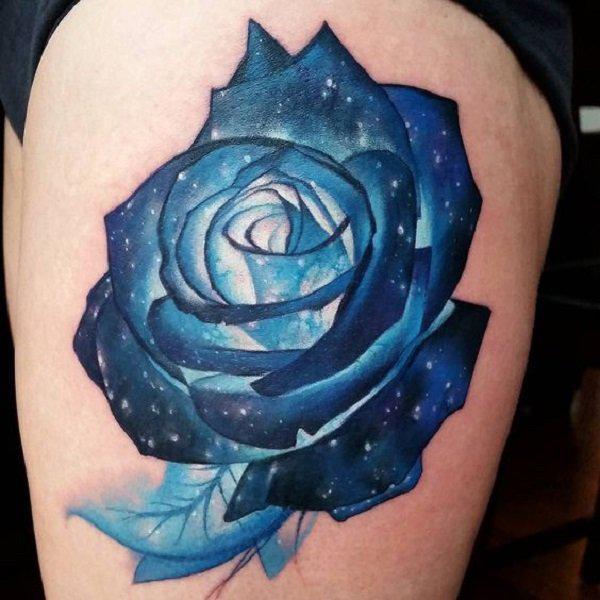 Blue galactic rose tattoo