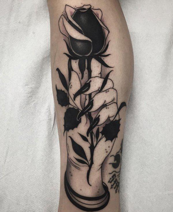 black and white rose tattoo sleeve