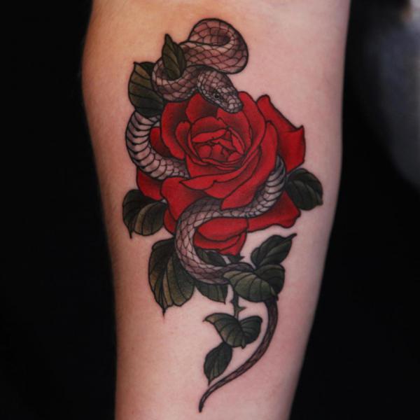 Rose and snake tattoo
