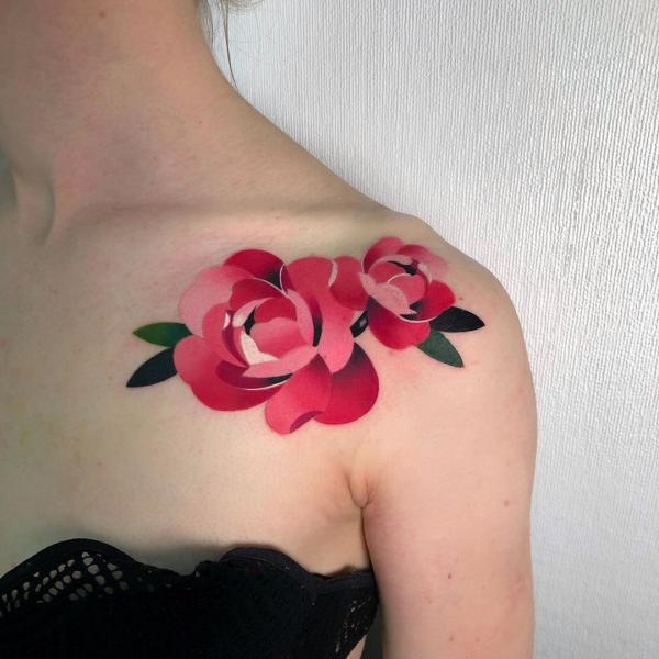 Shoulder rose tattoo