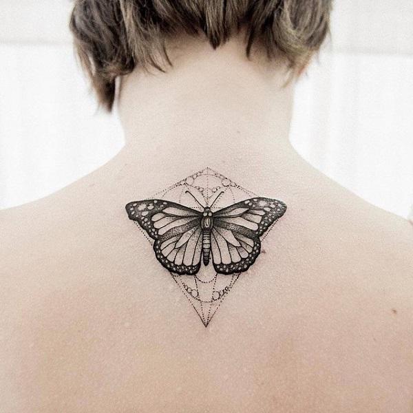 Small Butterfly on The Back Tattoo Idea
