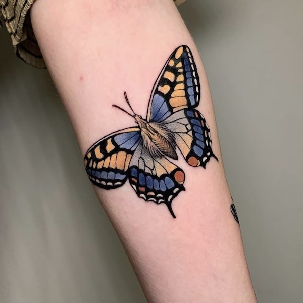 Blue Butterfly Cherry Blossom by Curtis TattooNOW