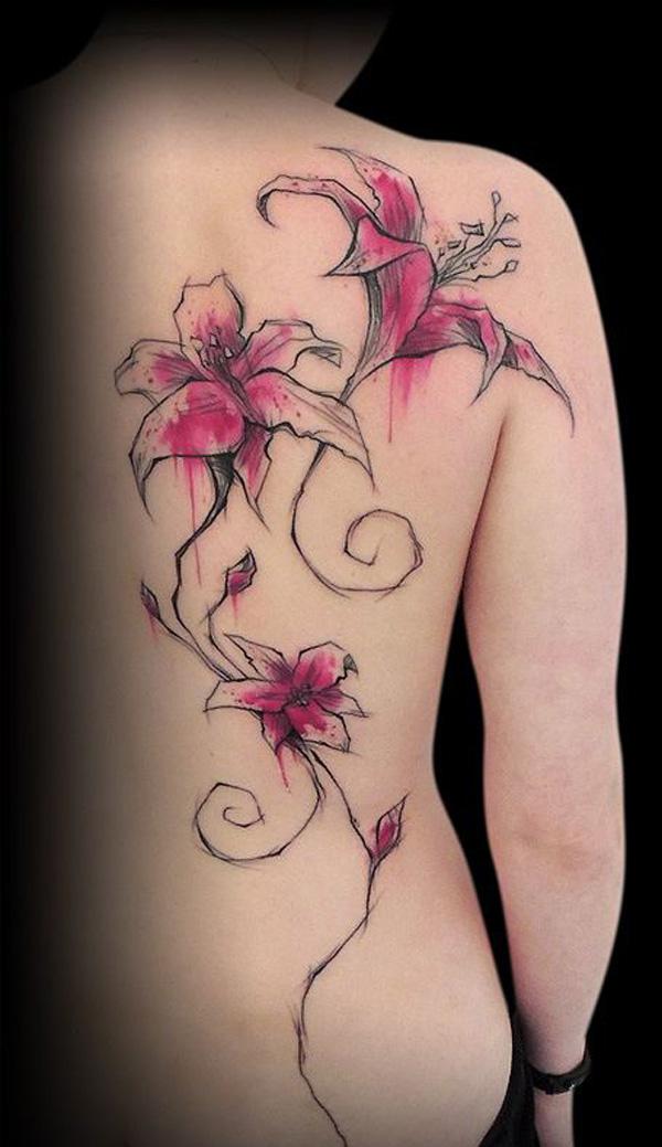Lily tattoo with vines by Daniel Adamczyk TattooNOW