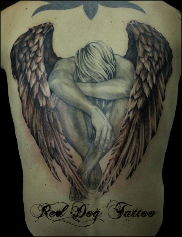 sad angel tattoo designs