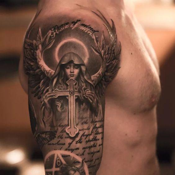 warrior angel tattoo designs for men