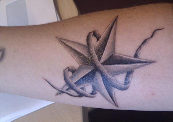 Lovely Cool 3D Stars Tattoo Design Image Make On Upper Sleeve