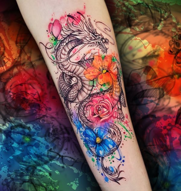 colorful dragon tattoos for women
