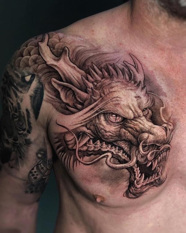 Dragon head design for Phils upper... - CROW CROSS Tattoos | Facebook