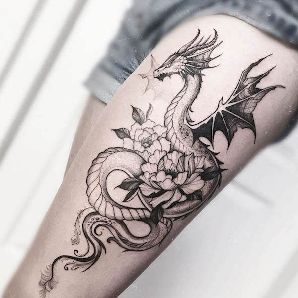 dragons and roses tattoos