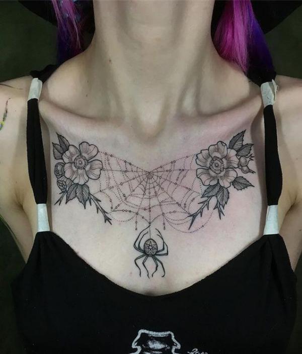 Did the spider web on this beauty🖤 #spiderweb #spider #freehand #breast # boobs #boobies #breasttattoo #ink #sexy #femalewithtattoos @w