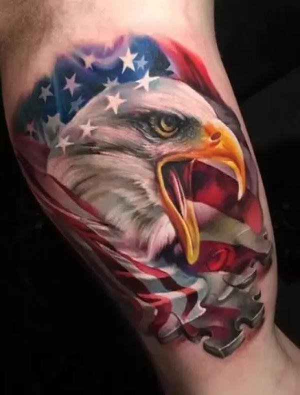 eagle head with flag tattoo
