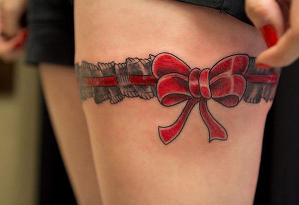 Amazing Pink Bow Tattoos On Back Legs