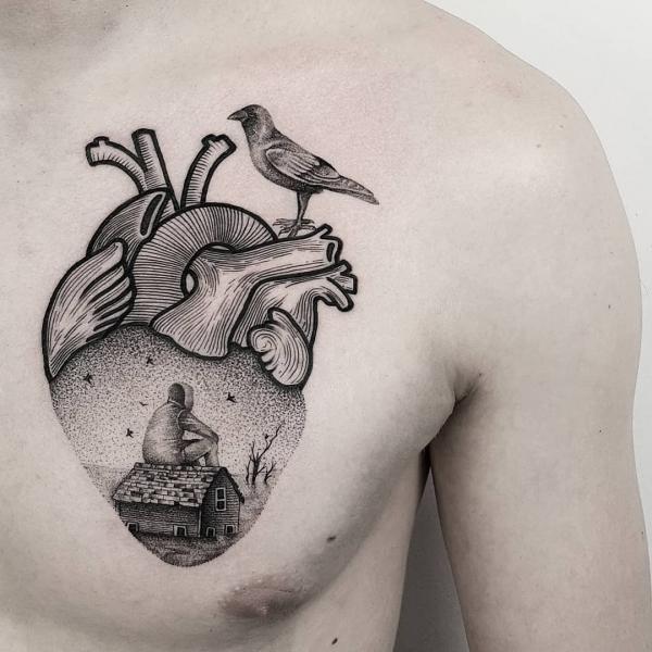 drawing human heart tattoo