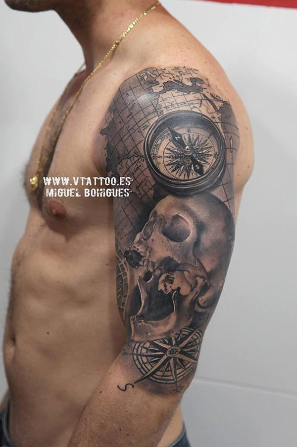 compass-with-skull-sleeve-tattoo-42