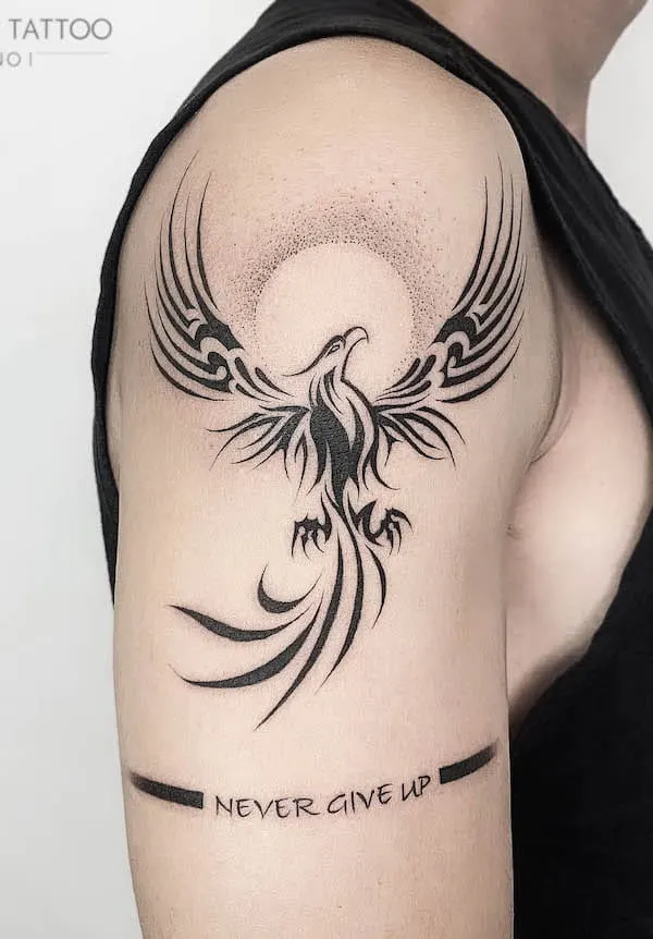 tribal phoenix arm tattoos for men