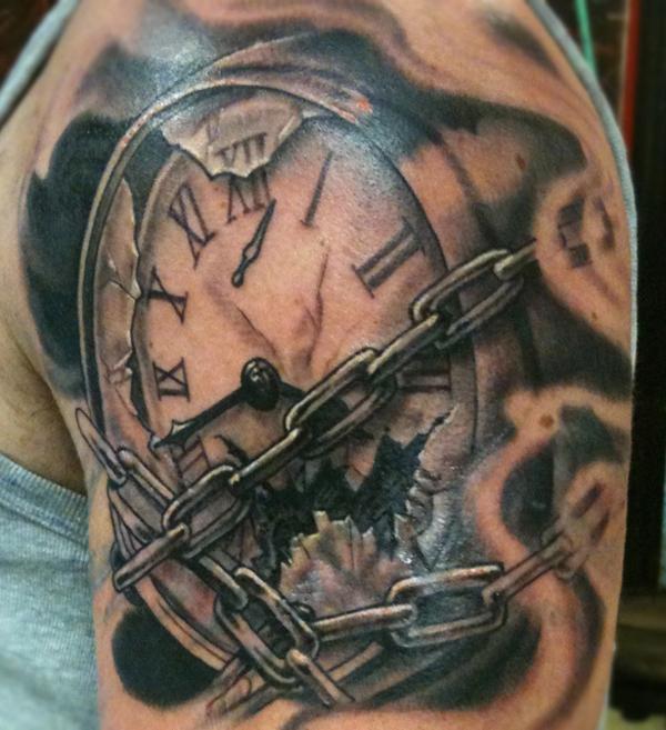 Clock and Compass Chest Tattoo