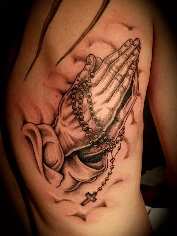 praying hands cross tattoo design