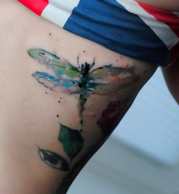 Water colour dragonfly, tribute tattoo for Emily (artwork by Emma, tattoo  by Alex) | By Voodoo TattooFacebook