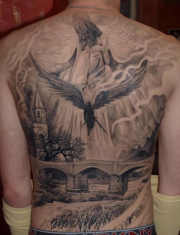 Black and Grey Angel Back Tattoo by Terry Mayo TattooNOW