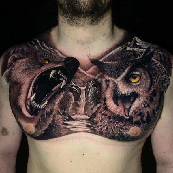 Owl chest tattoo by David meek tattoos. #yakima #owl #tatt… | Flickr