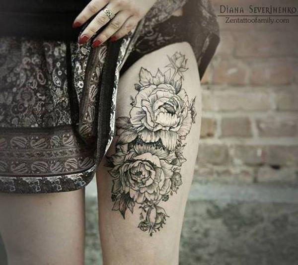 Tattoo uploaded by Andreanna Iakovidis  Peony Floral Hip and Outer Thigh  Tattoo in Color by Andreanna Iakovidis floraltattoo peony peonies  thightattooforwomen Hiptattooforwomen floralcascade  Tattoodo