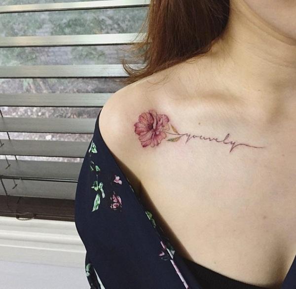 shoulder text tattoos for women