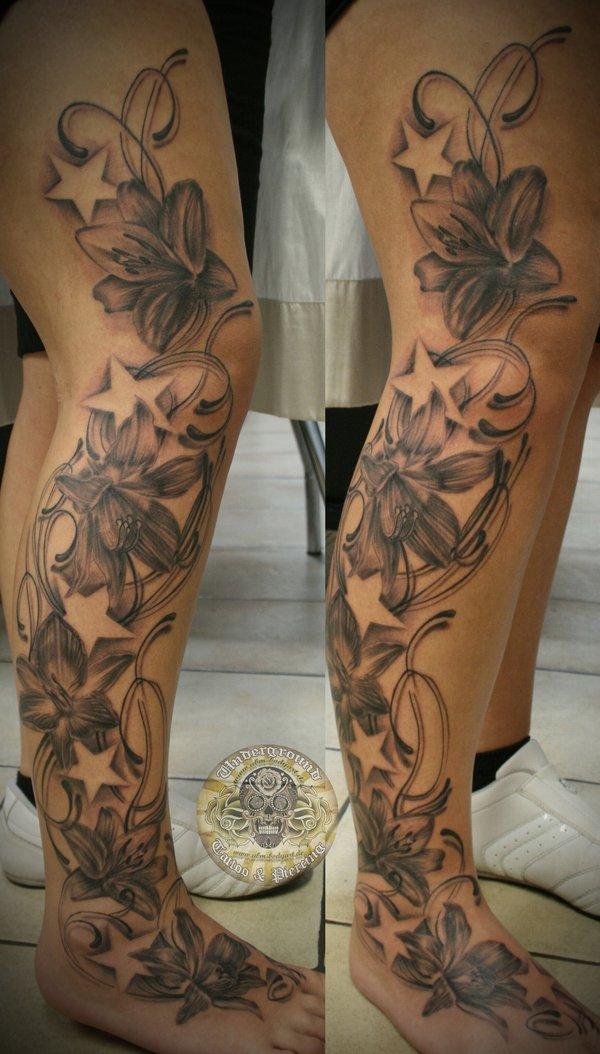 Feminine Leg Tattoos with Floral Designs