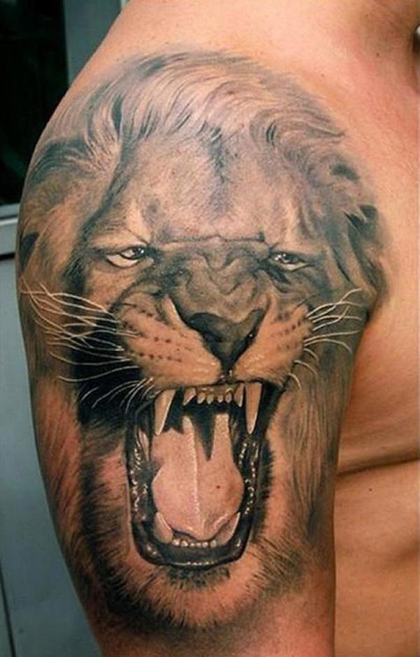 A bold and realistic tattoo of a menacing
