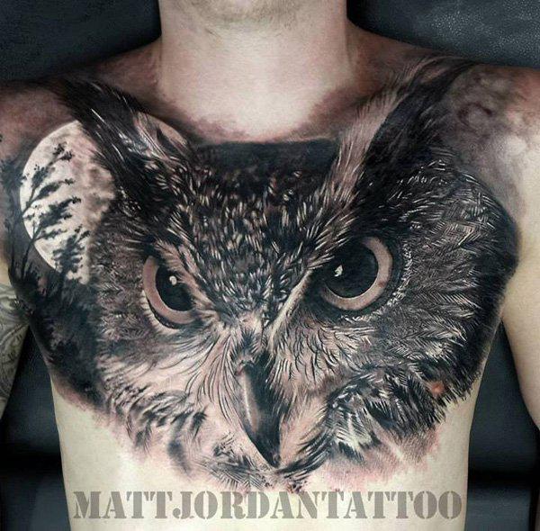 owl chest tattoo men