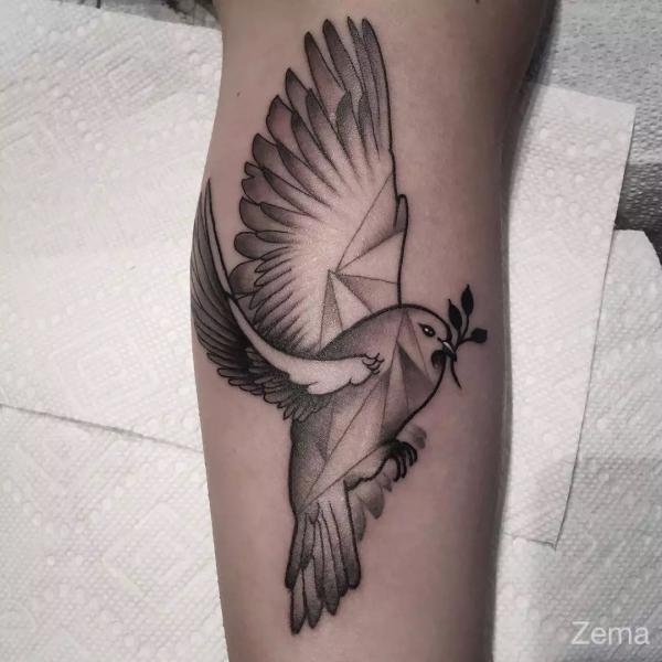 Geometric dove tattoo black and grey