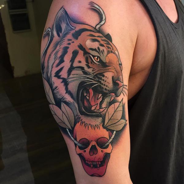 Growling Tiger and Tiger Skull Best Temporary Tattoos| WannaBeInk.com