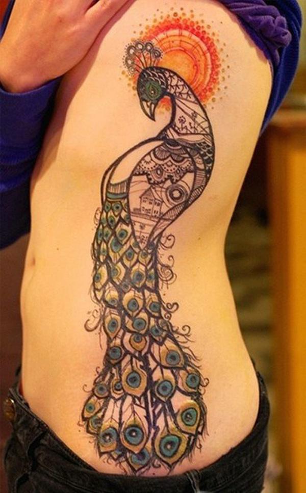 48 Peacock Side Tattoo