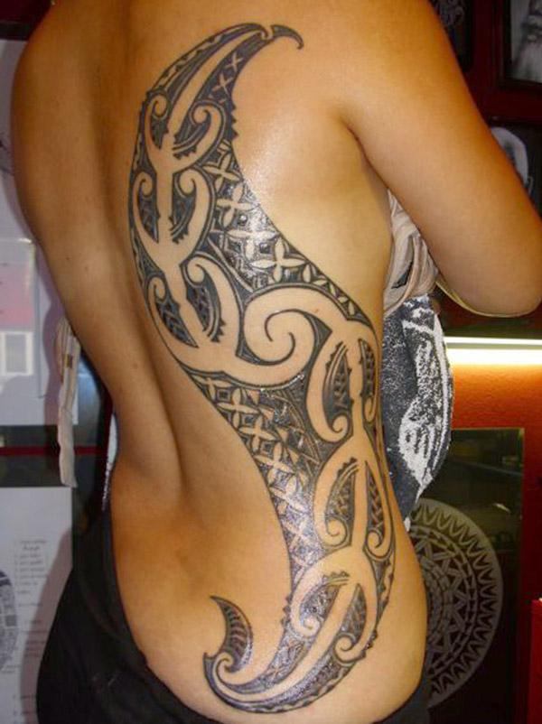 Tribal girl traditional tattoo Backpiece painting