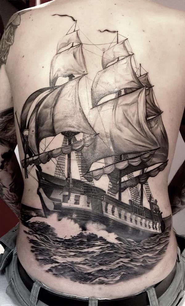 traditional ship leg tattoo