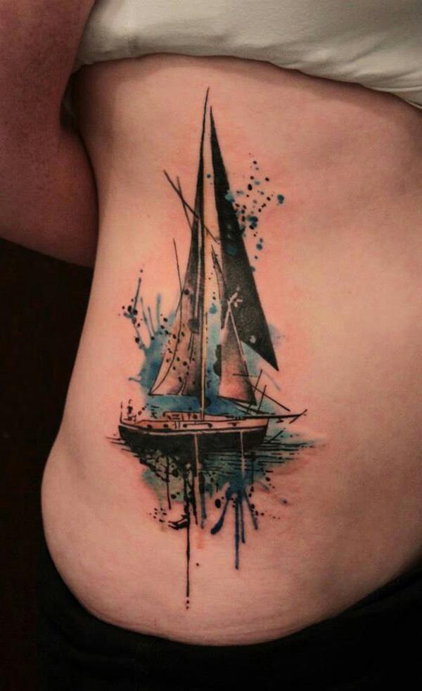 Fine Line Sailboat Tattoo