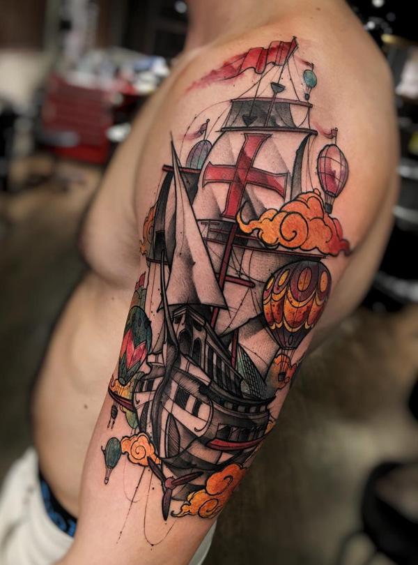 traditional sunken ship tattoo