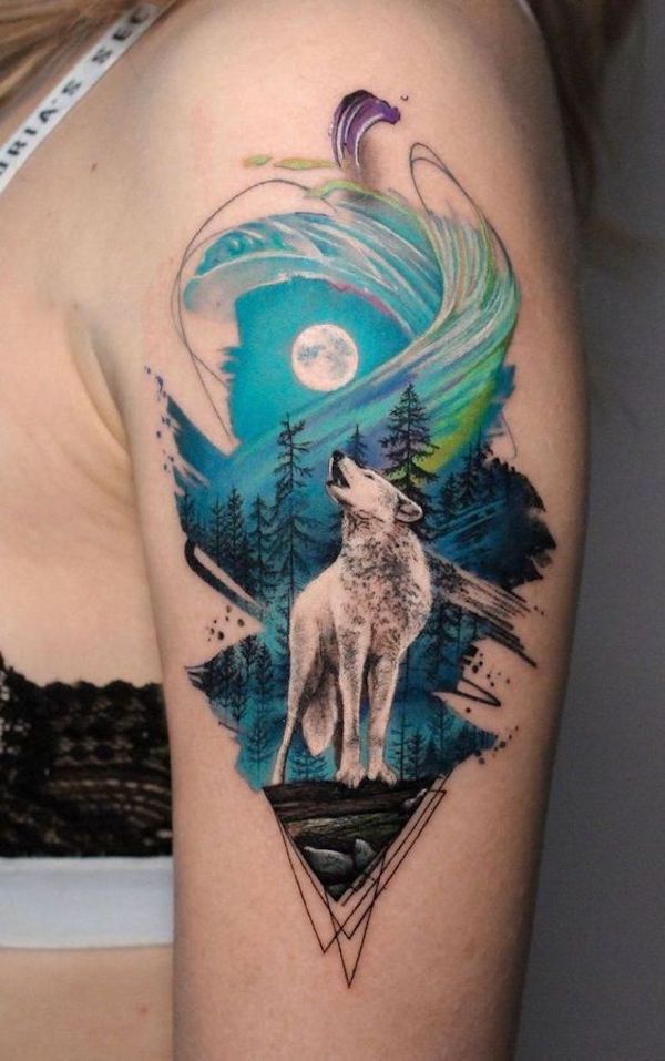 Moon Wolf Tattoo Vector Images over 460