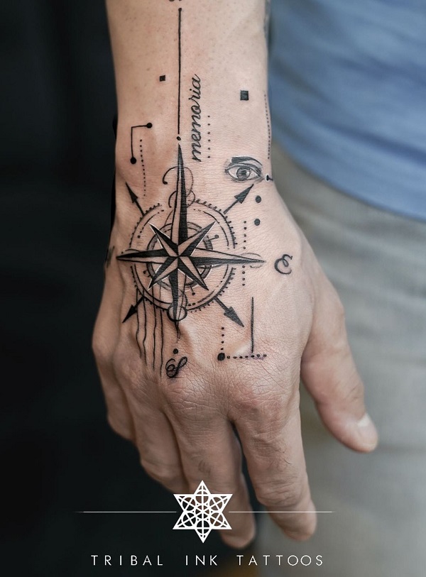 traditional compass hand tattoos