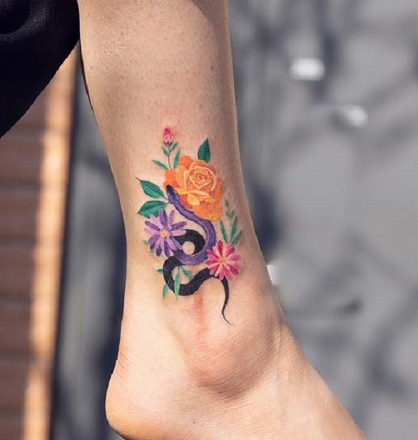 Tattoo uploaded by OUCH (Tattoo & Piercing) • Floral ankle tattoo at OUCH  For bookings call 7382521886, 9848597806. • Tattoodo