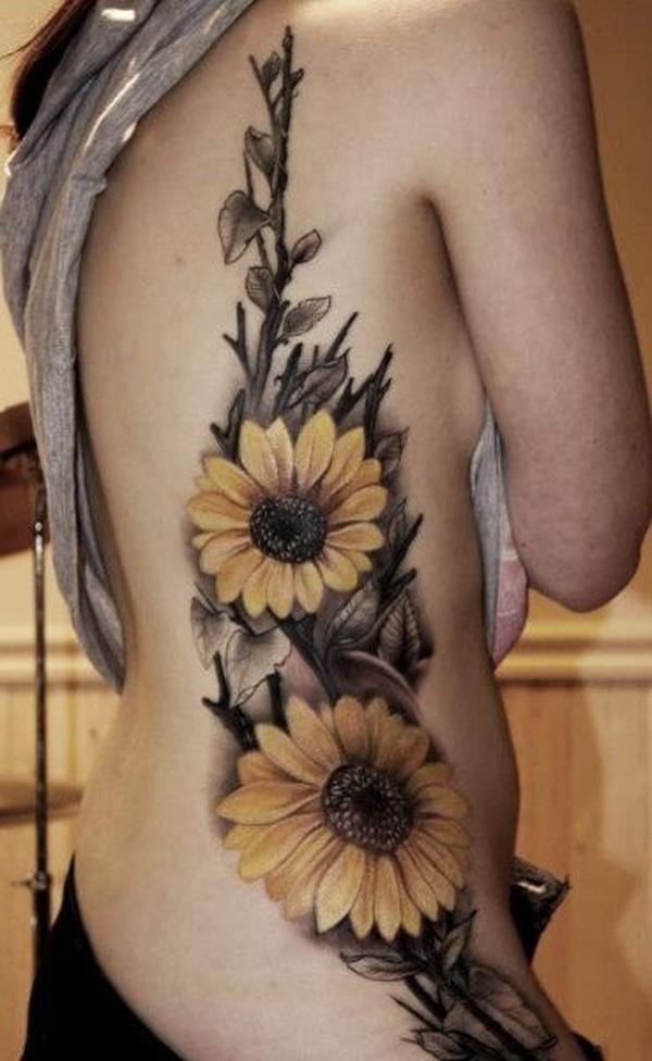 sunflower tattoo on the back of the leg by Higinio Toledo  KickAss Things