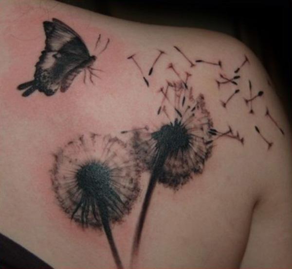 Colorful Dandelion Tattoo On Shoulder