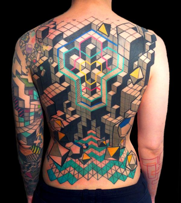 Cube tessellation full back tattoo