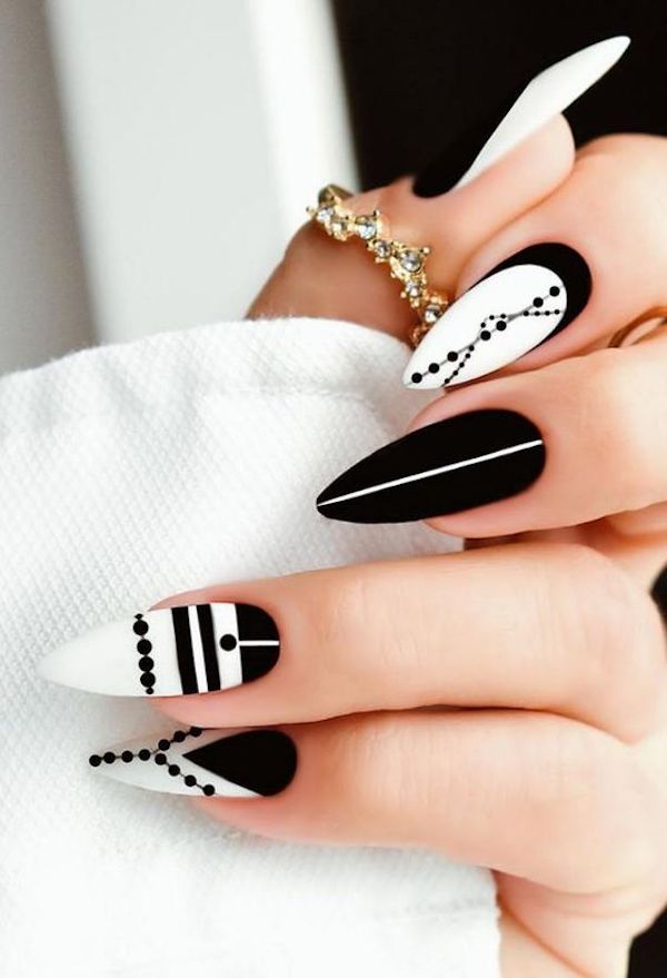 Simple Black & White nail art by Pinkflyingcow