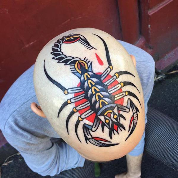 American traditional scorpion and sun