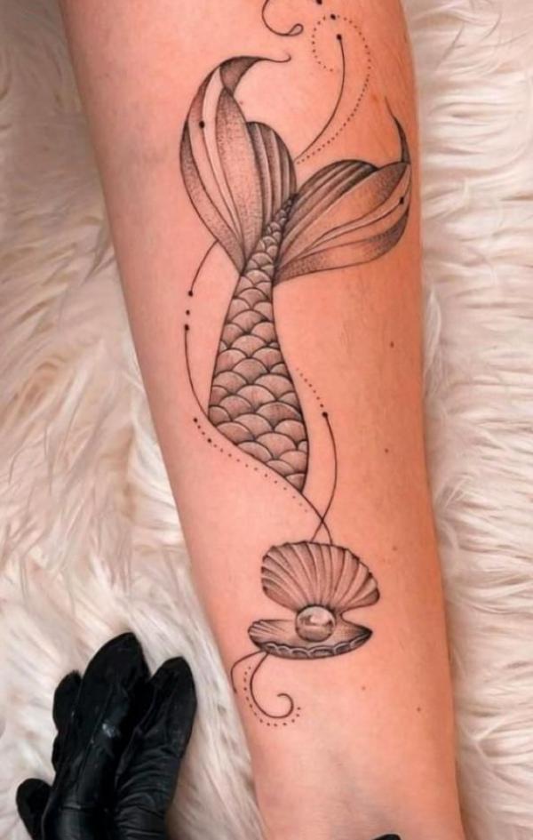 Black and Grey Seashell Composition Tattoo Design – Tattoos Wizard Designs