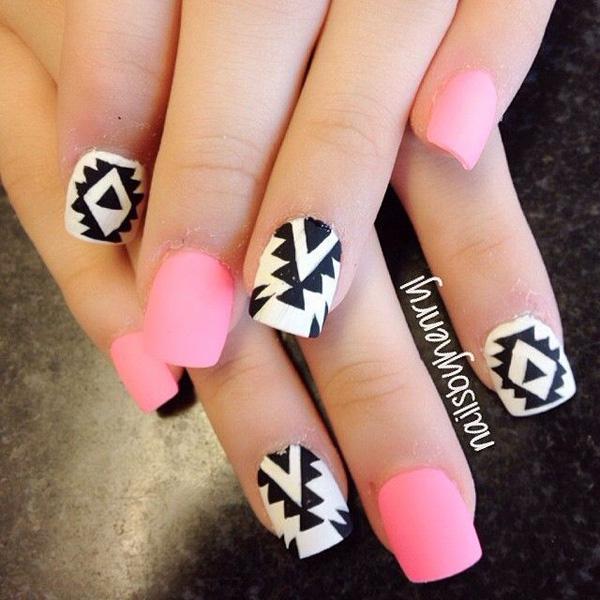 black and white tribal print nails