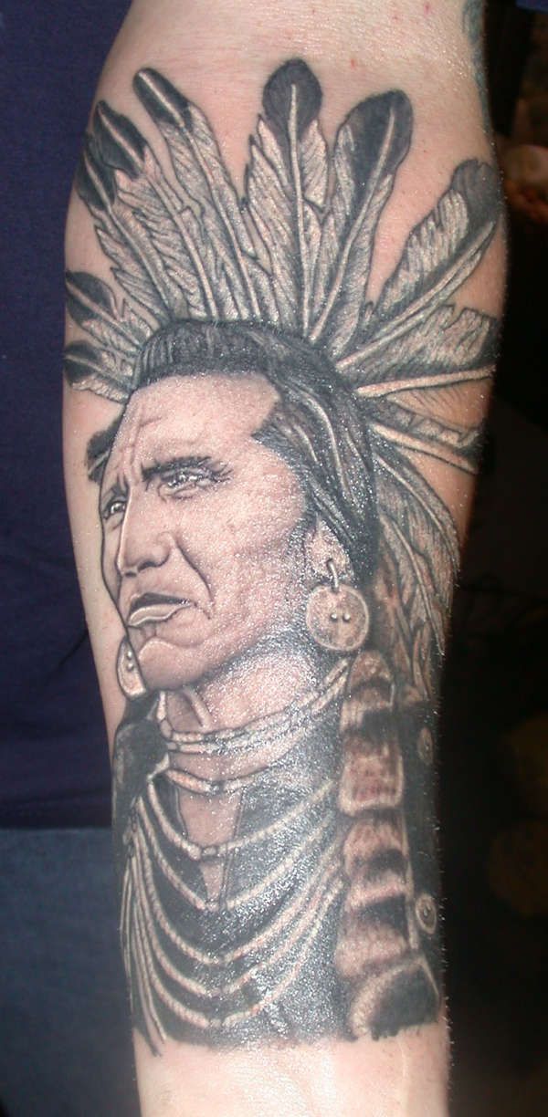 Neotraditional native american warrior tattoo on the